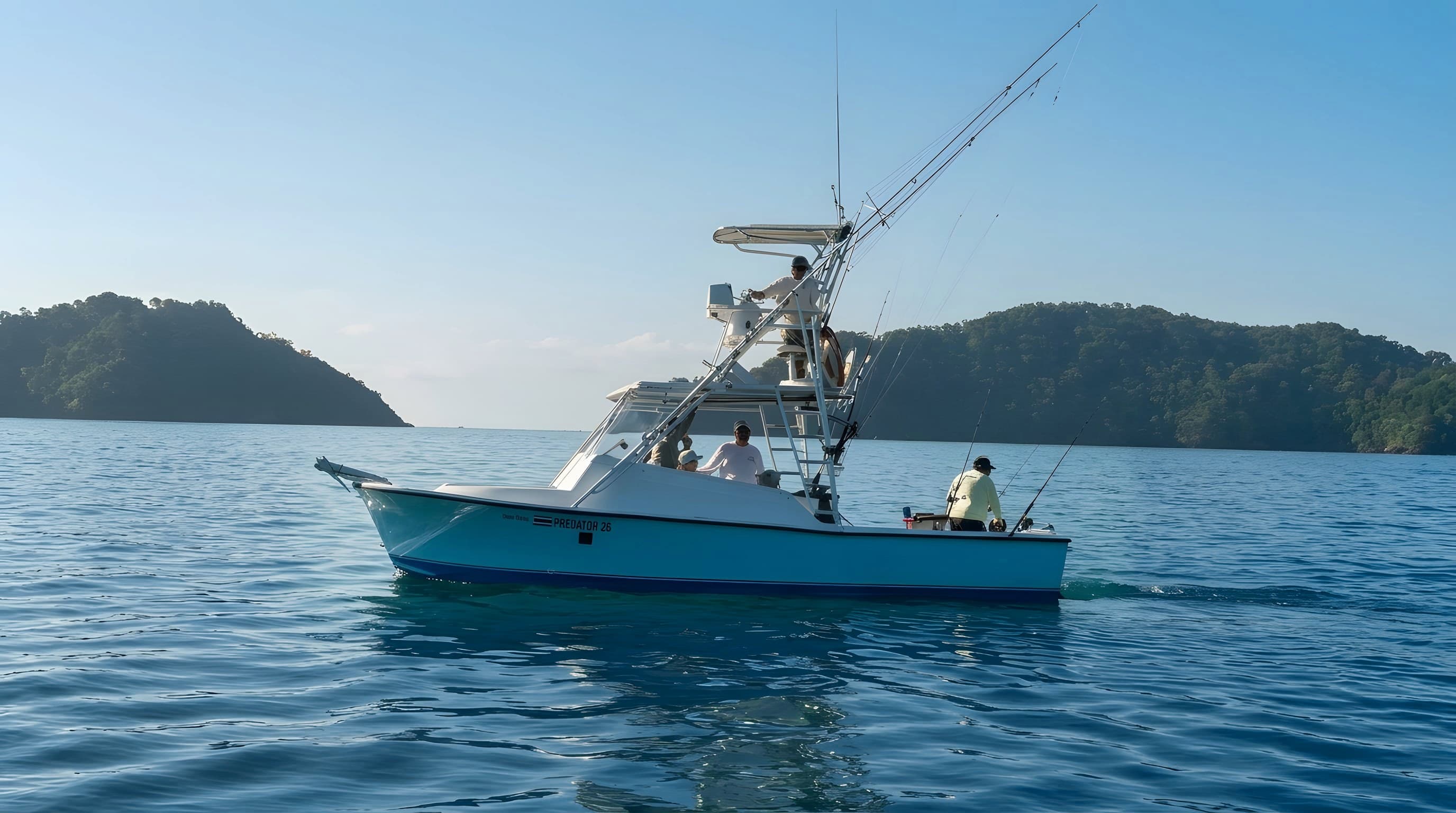 The Predator, a 28-ft Shamrock Express, cruising in Herradura Bay