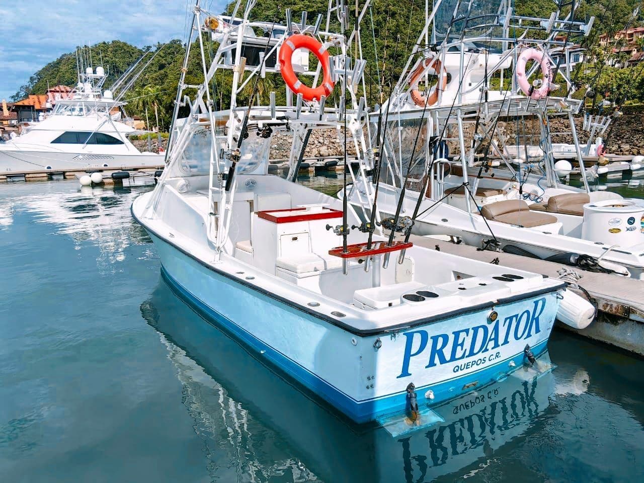 Stern of the Predator docked at Los Sueños Marina